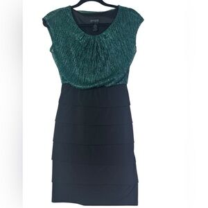 Enfocus Studio Green and Black Layered Mini Dress